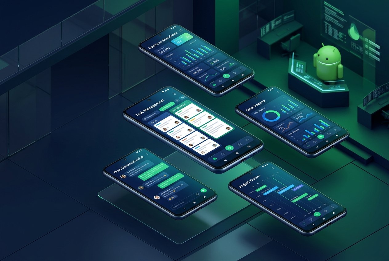 Ilustrasi 3D Pembuatan Aplikasi Android untuk Perkantoran
