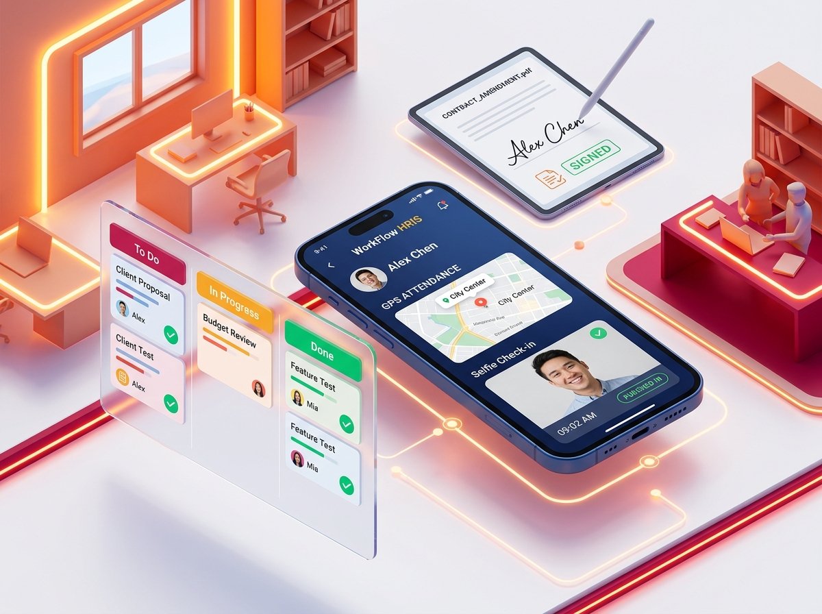 Ilustrasi 3D Sistem Informasi Internal Kantor & HRIS