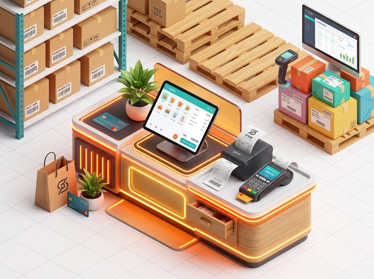 Ilustrasi 3D Sistem Informasi Kasir POS & Toko Online
