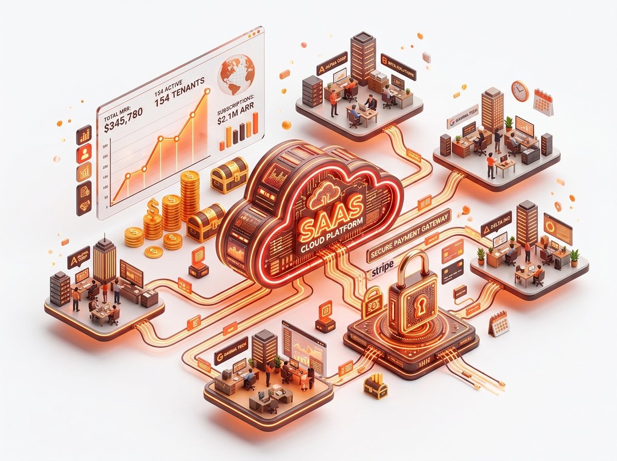 Ilustrasi 3D Platform SaaS Siap Sewa